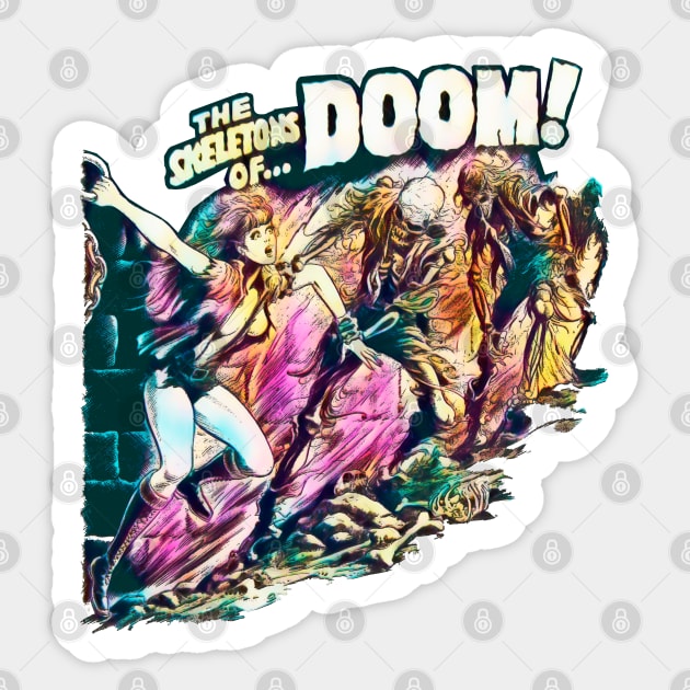 Sexy Girl and the Skeletons of Doom Retro Comic Vintage Cartoon Halloween Sticker by REVISTANGO